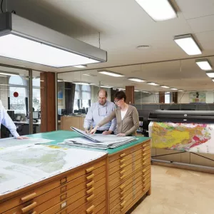 HP Designjet Z6800 Photo Printer being used in a map printing shop